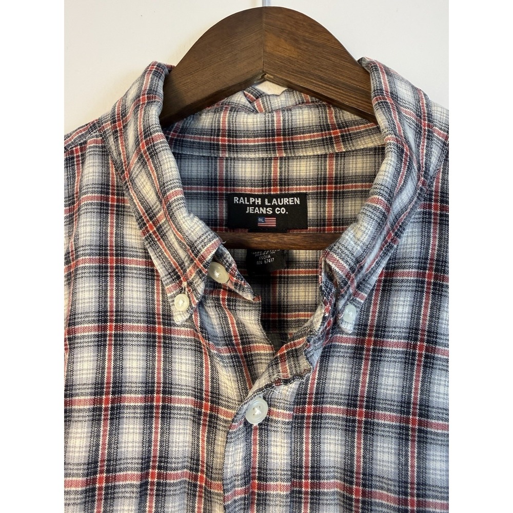 Ralph Lauren Jeans Co Plaid Button Up Shirt Men's L Cotton Long Sleeve Classic - Picture 2 of 9